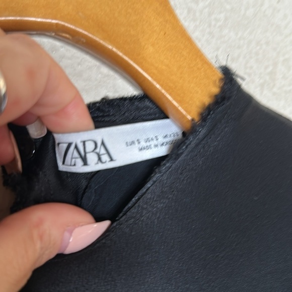 Zara Satin Viscose Split Raw Hem Wrap Around Tie Maxi Dress Black Size Small - Picture 4 of 11